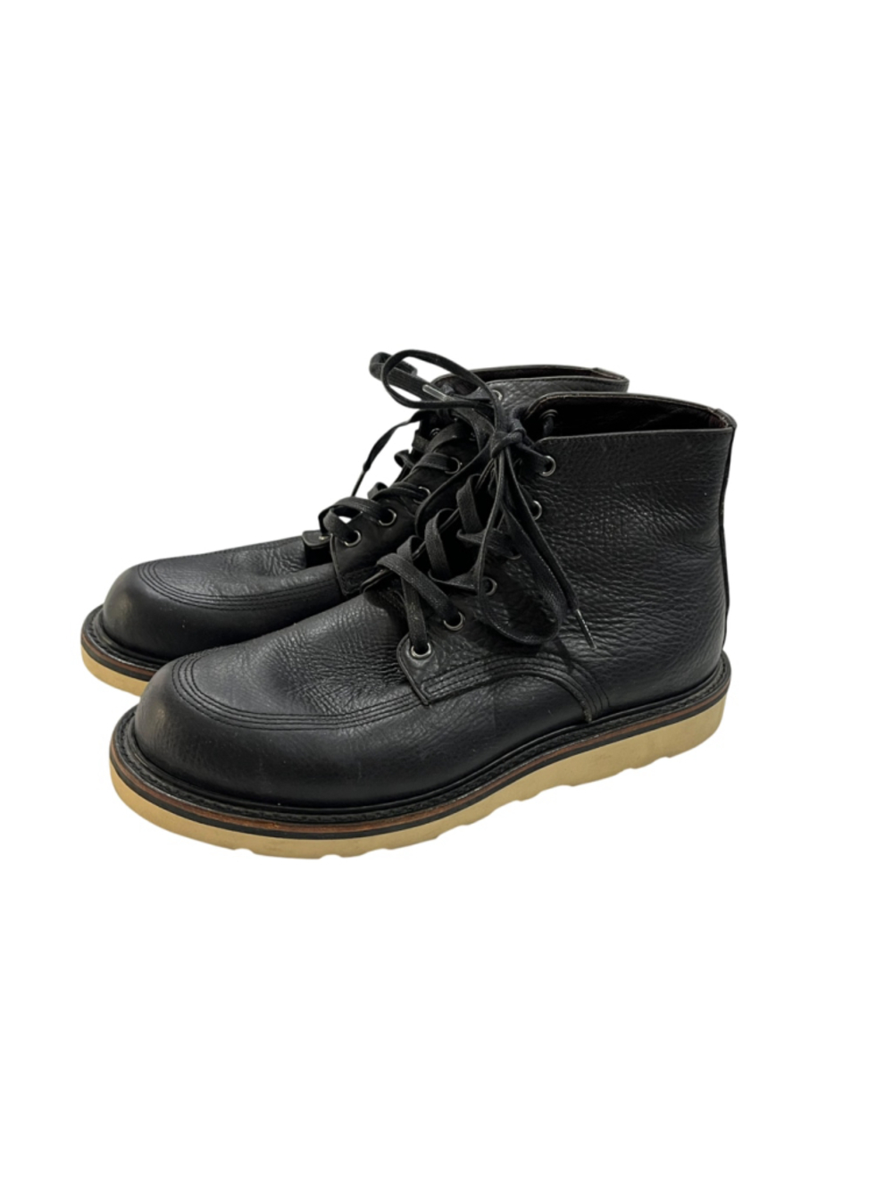 Broken Homme Jaime Boots Black Leather Moc Apron Toe Vibram Wedge Men Size 9.5